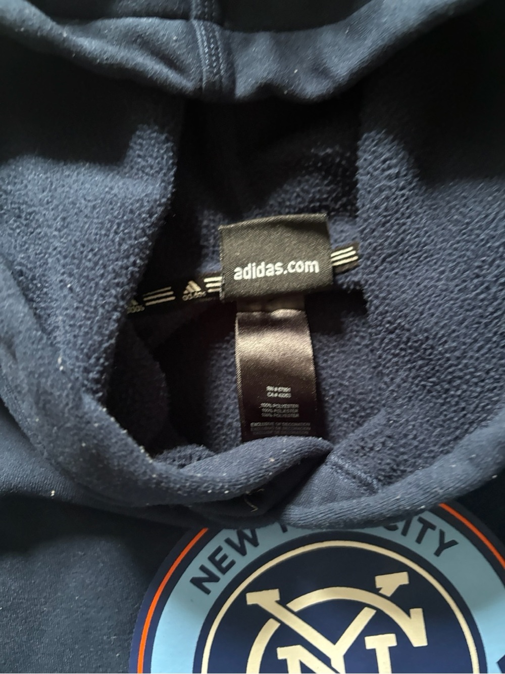 adidas Navy NYCFC Hooded Sweatshirt Size Kids Medium 10/12 - Picture 2 of 4